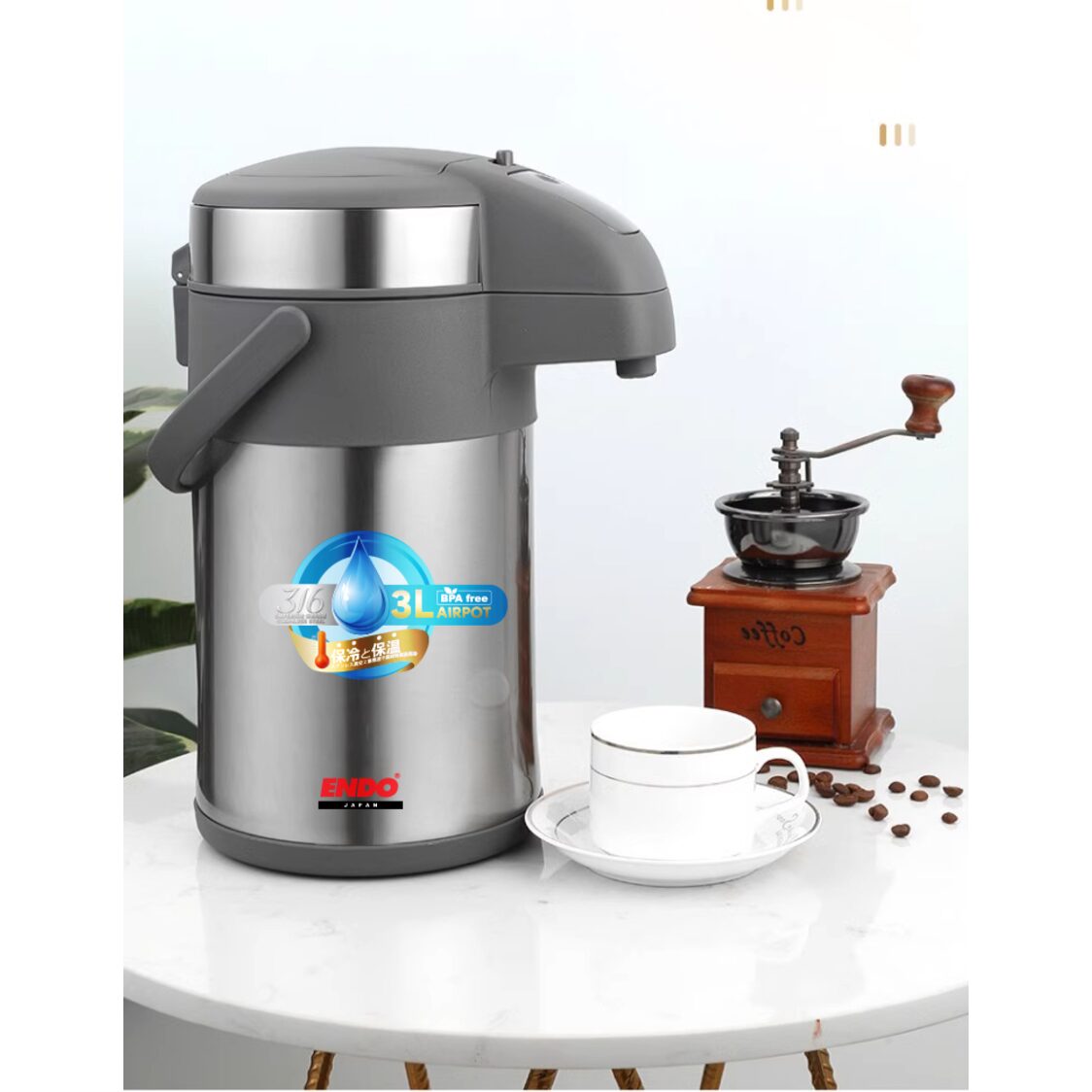 Endo Double Stainless Steel Thermal Airpot 3L - Steel (CX-6001)