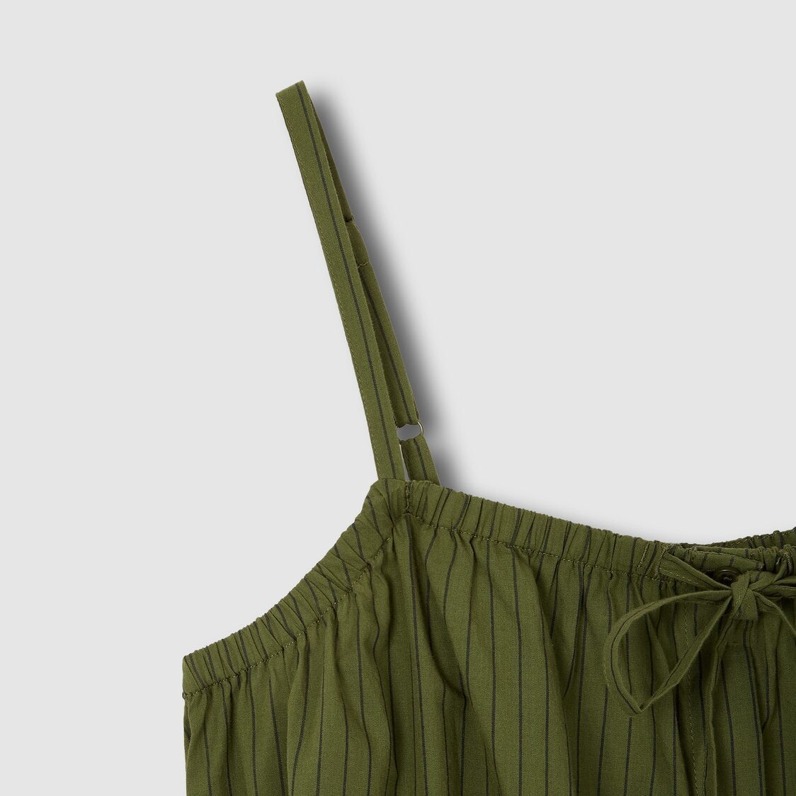 Jaju Women Cotton Stripe Sleeveless Pajama Dress Dark Khaki