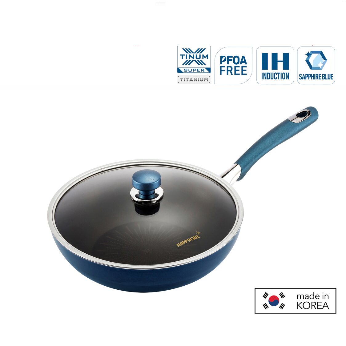 Happycall Classic Titanium IH 28cm Wok Pan With Glass Lid (3900-0412)