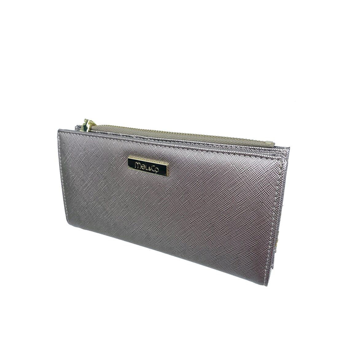 Mel&Co Saffiano Leatherette Bi-Fold Snap Long Wallet
