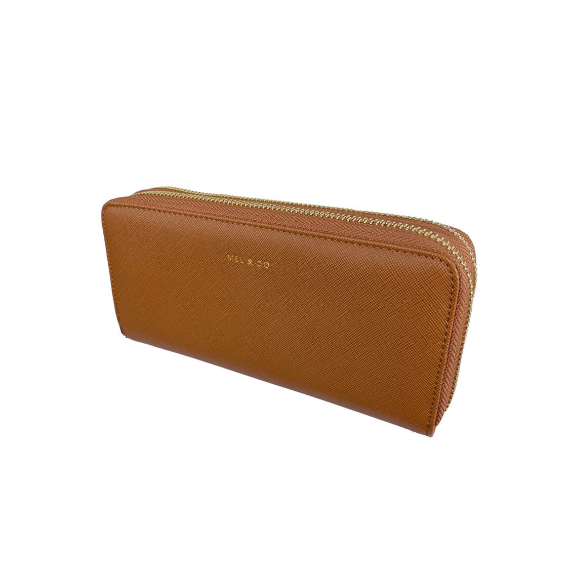 Mel&Co Saffiano-Effect Double Zip-Around Large Wallet With Wrist Strap