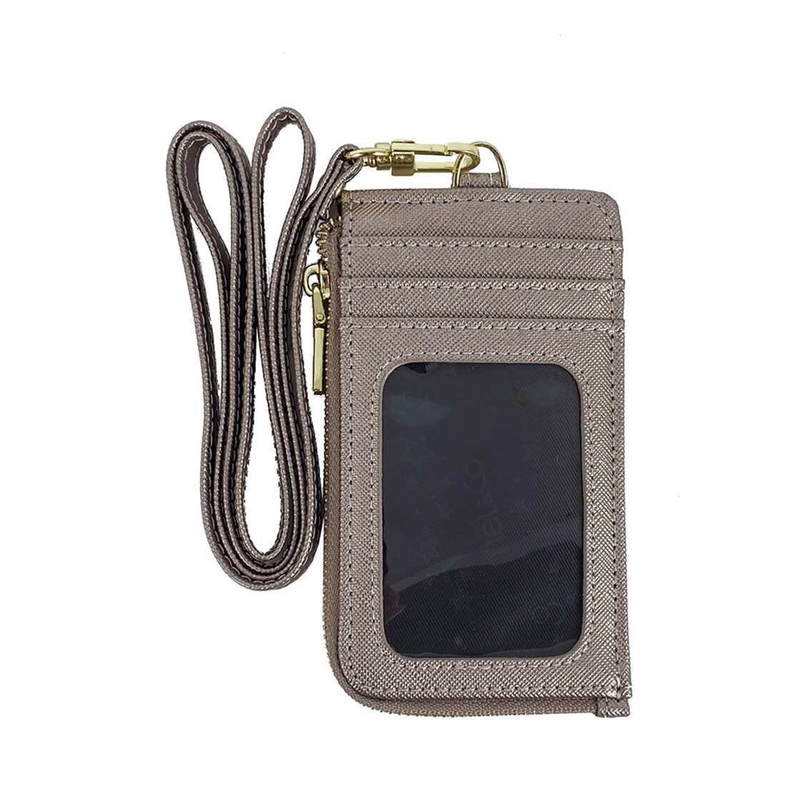 Mel&Co Saffiano Leatherette Zip-Up Lanyard Card Holder