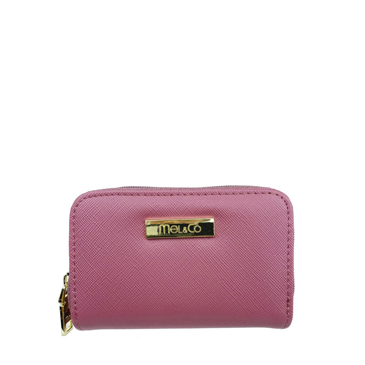 Mel&Co Saffiano Leatherette Double Zipper Pouch with Key Clips