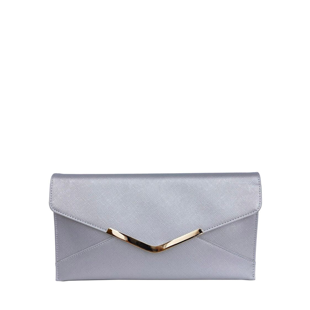 Mel&Co Saffiano Leatherette Envelope Clutch with Chain