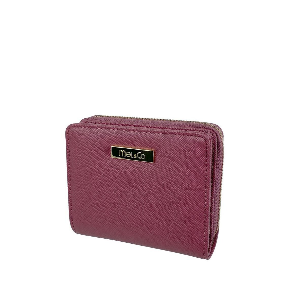 Mel&Co Saffiano Leatherette Bifold Zip Coin Card Wallet