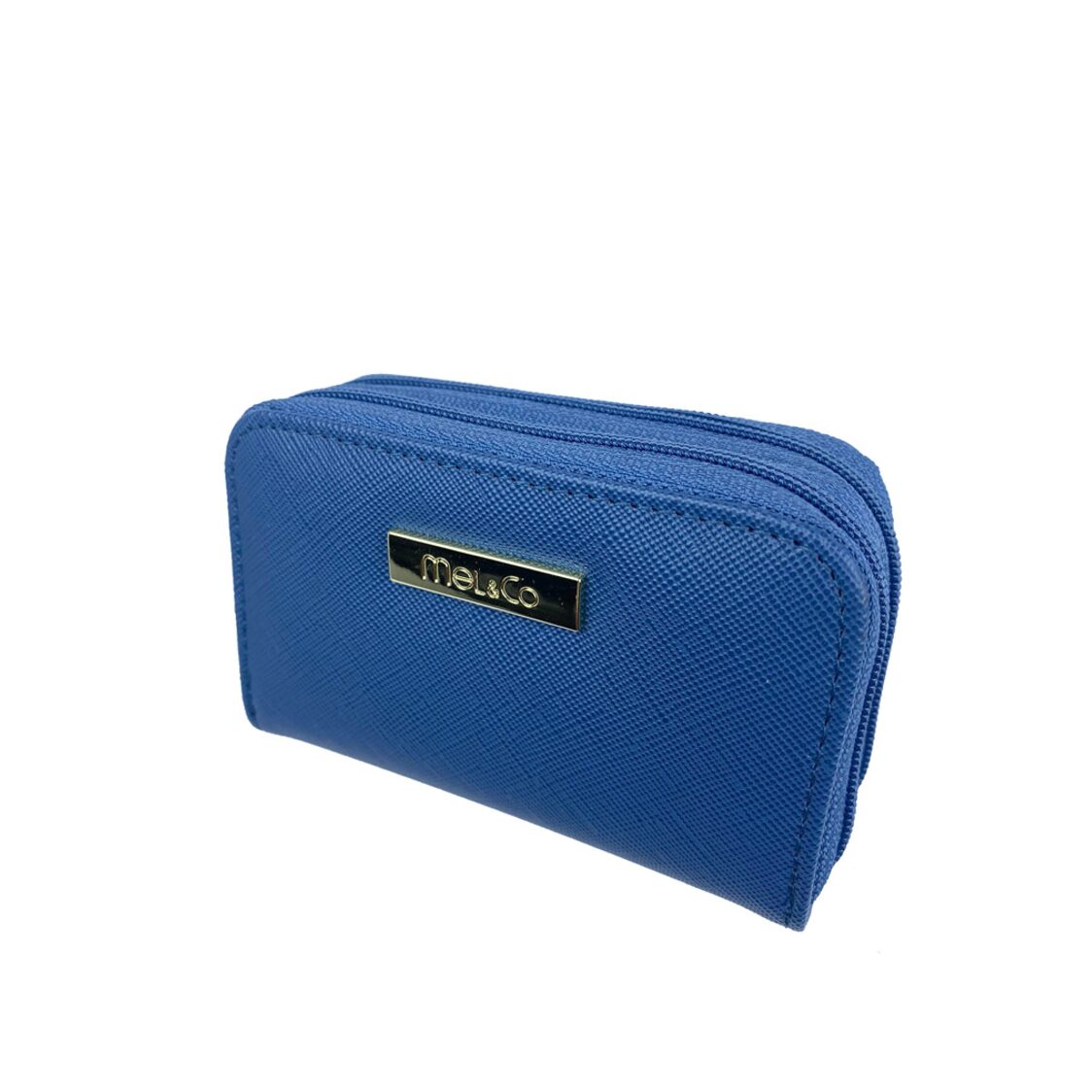 Mel&Co Saffiano Leatherette Double Zipper Pouch with Key Clips