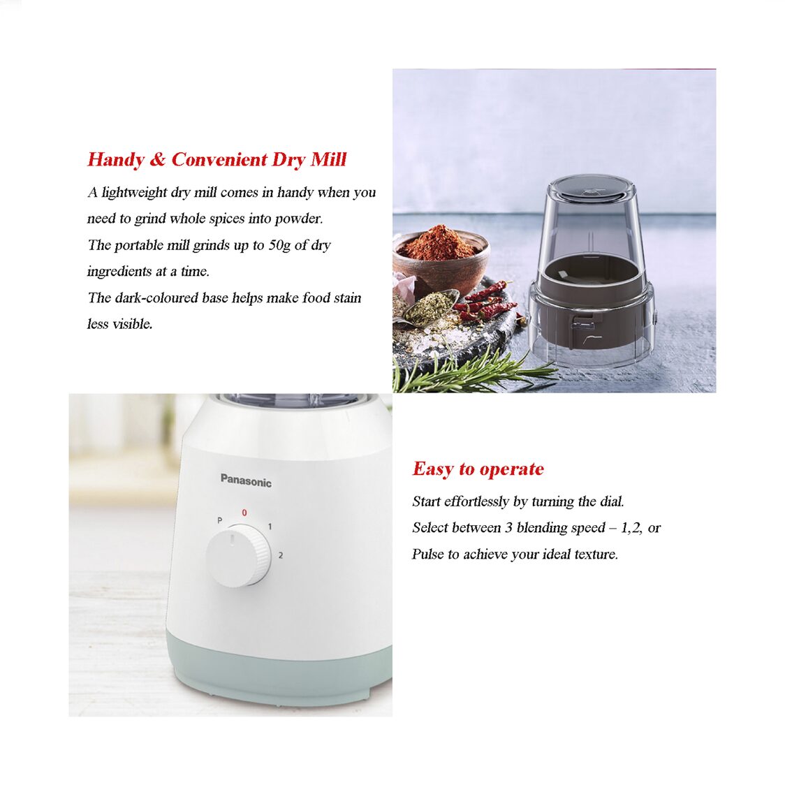 PANASONIC Glass Jar Blender with Dry Mill 1.5L 450W (MX-EX1561WSP)