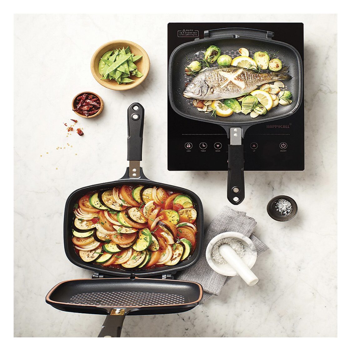 Happycall Crocodile IH Graphene Synchro Double Pan - Jumbo Grill (3002-0127)