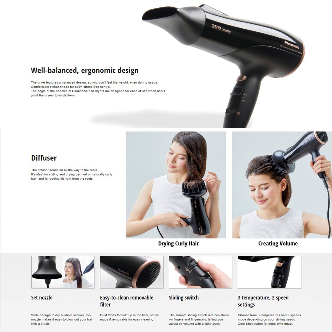 PANASONIC Ionity Hair Dryer with Diffuser 2500W (EH-NE82K605)