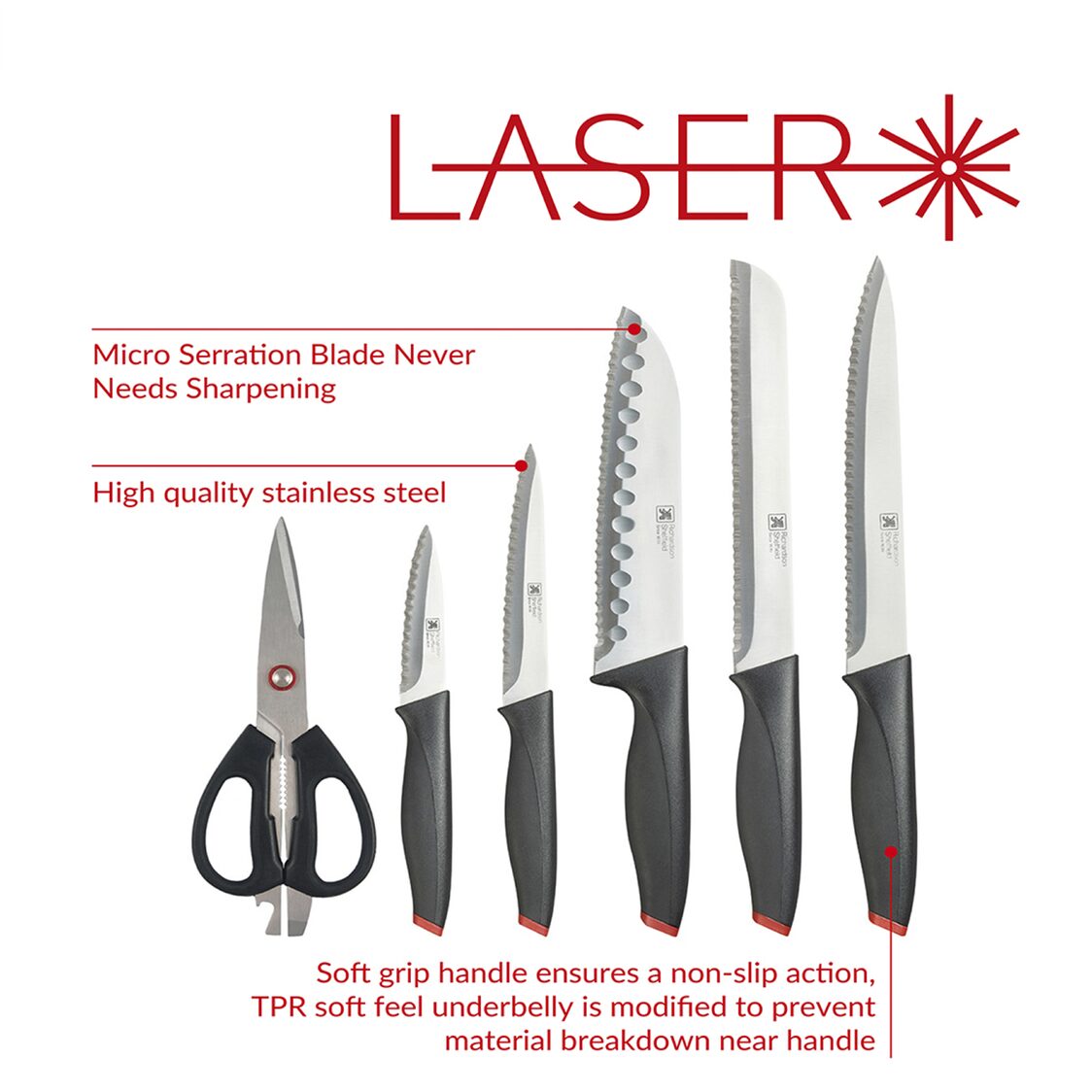 RICHARDSON SHEFFIELD 6-Piece Knife Block Set - Laser (LA-6PC)