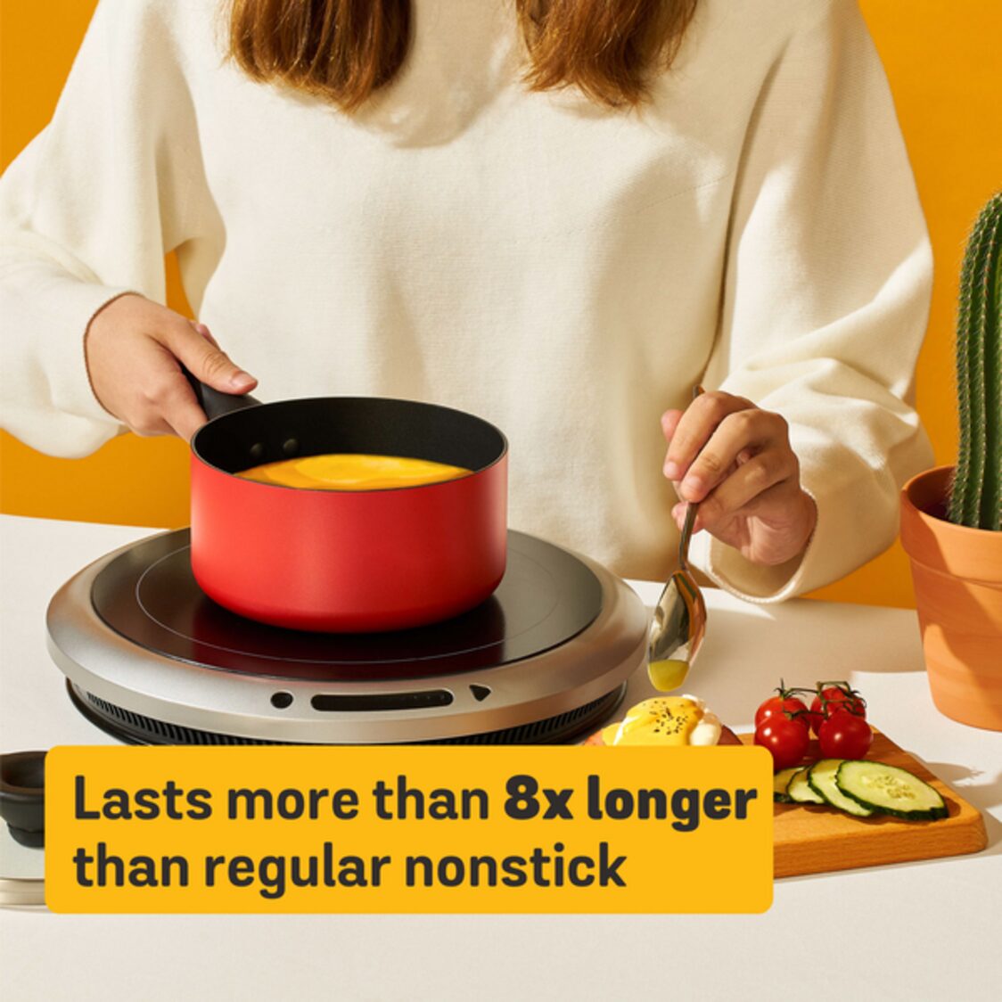 Meyer Bauhaus Nonstick Roma Red Covered Saucepan (Induction)