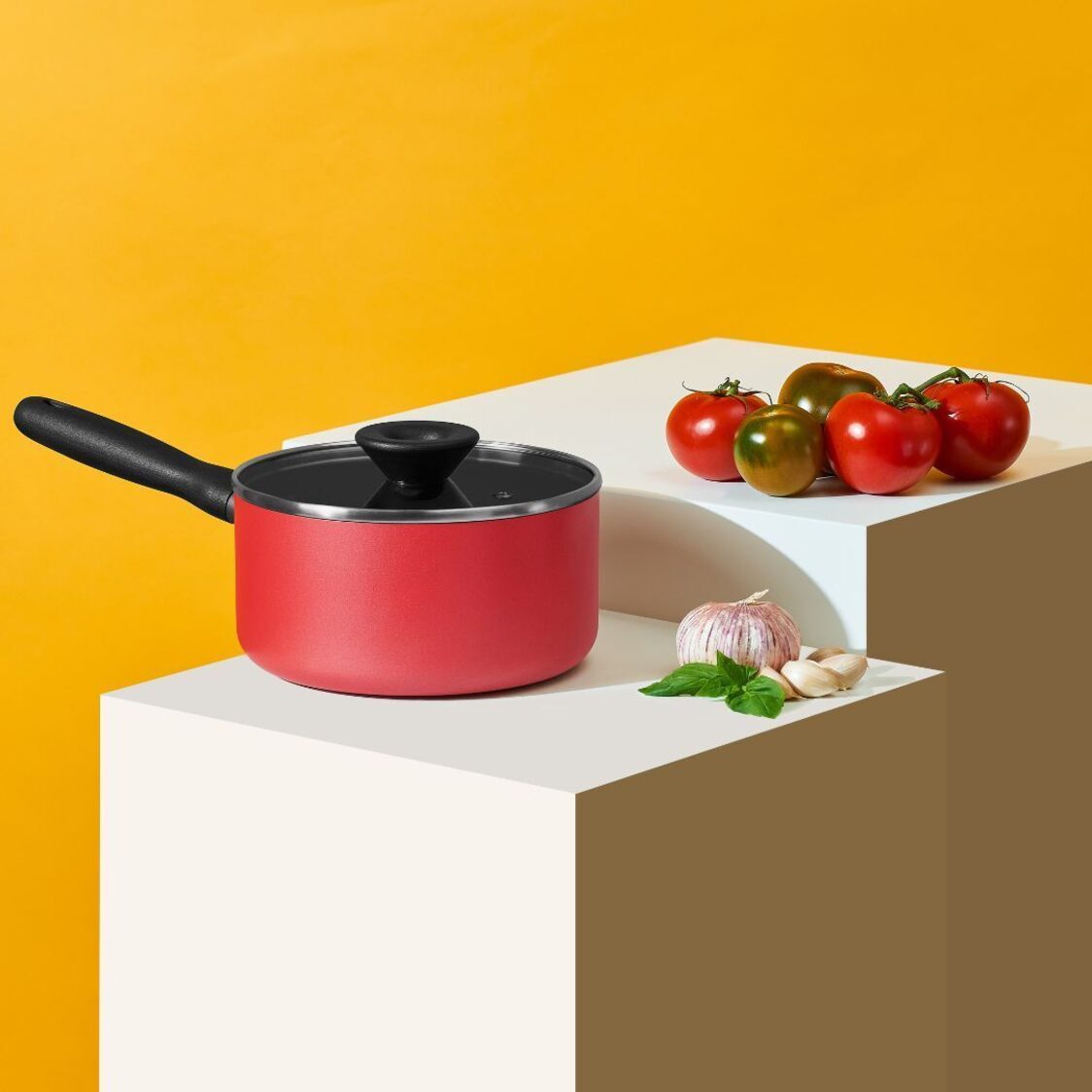 Meyer Bauhaus Nonstick Roma Red Covered Saucepan (Induction)