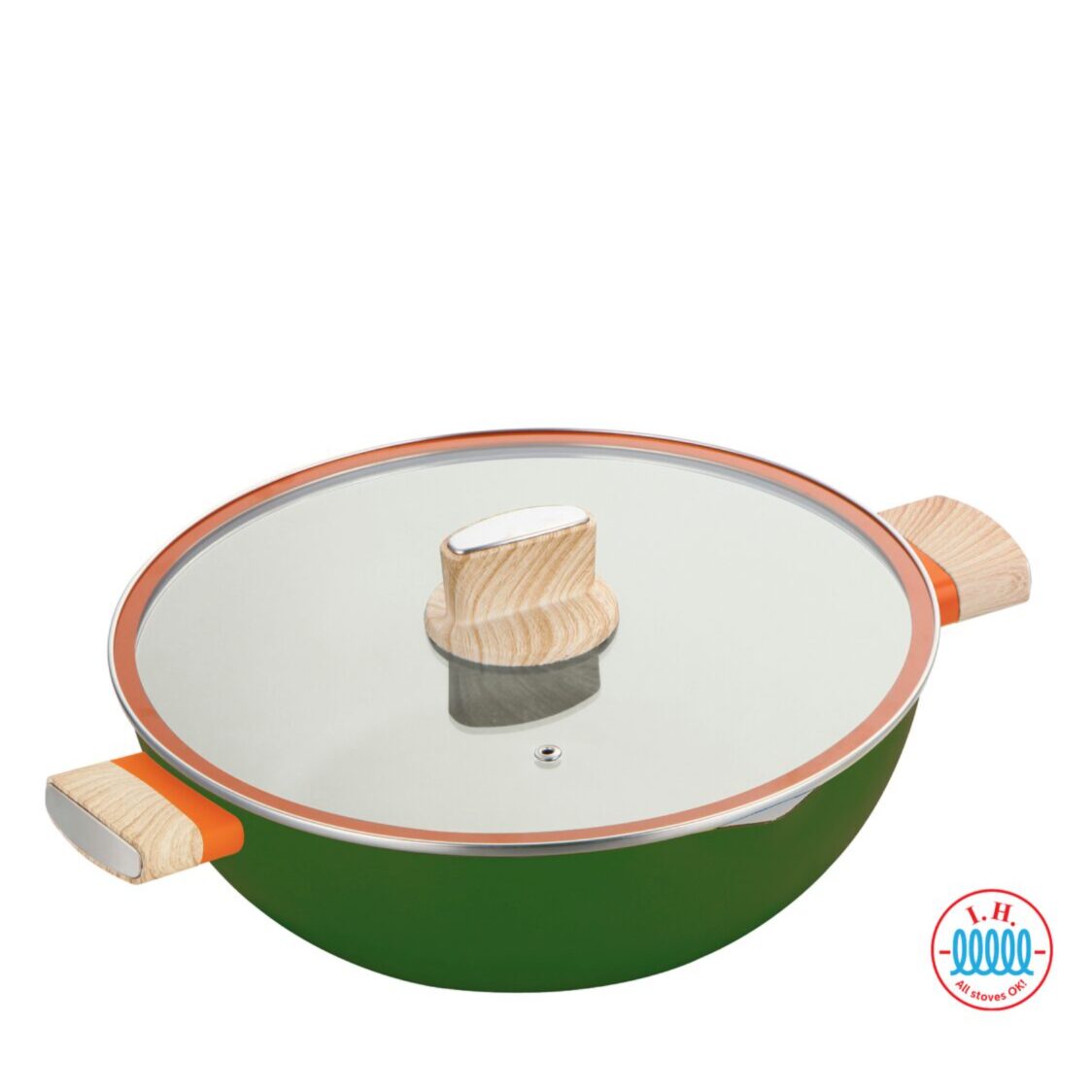 Endo Botanical 34cm IH Non-stick Wok With Glass Lid (E-BOT-34W)