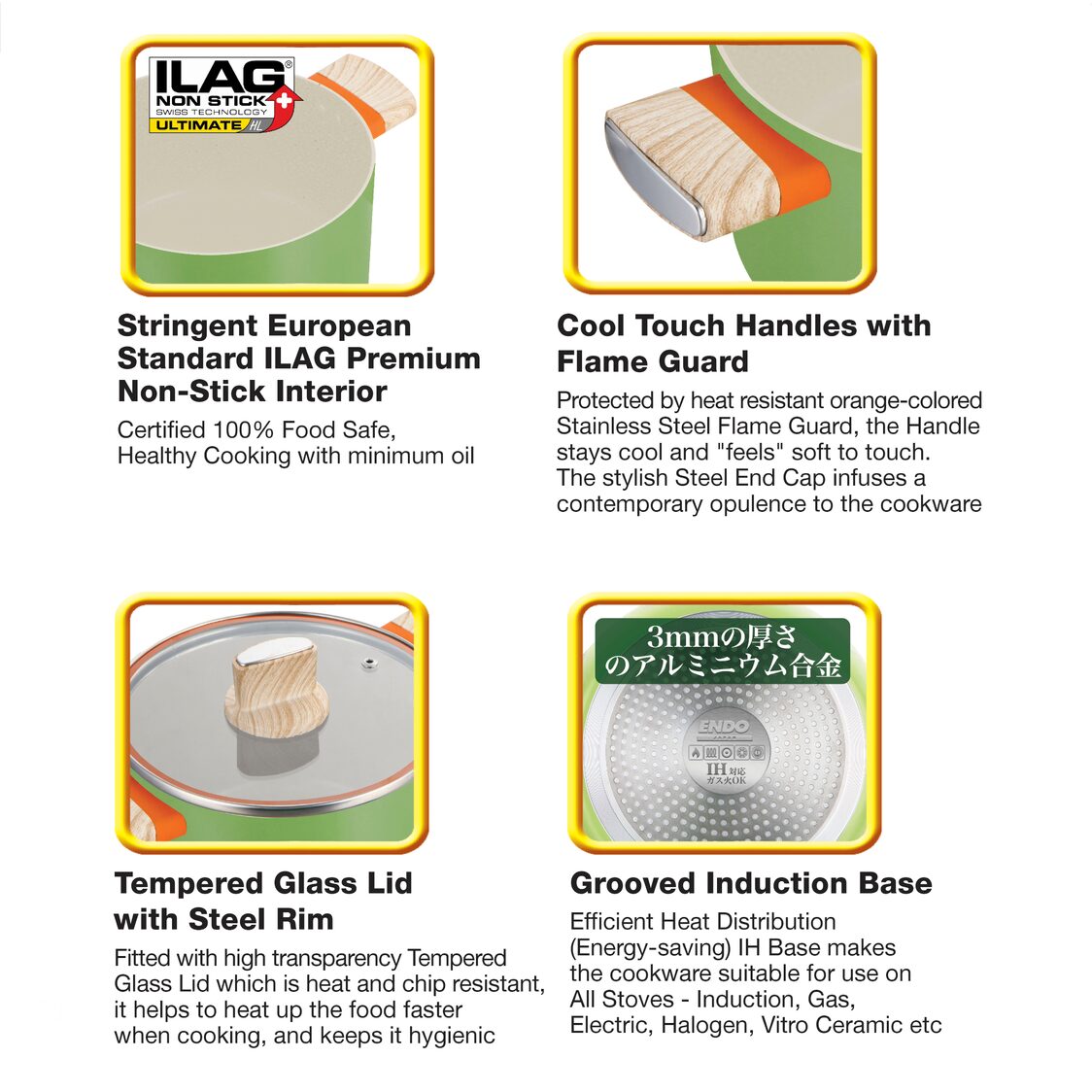 Endo Botanical 34cm IH Non-stick Wok With Glass Lid (E-BOT-34W)