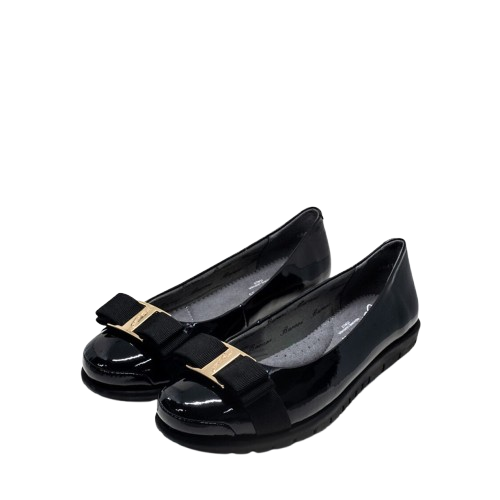 Barani Leather Pumps/Ballet Flats 8841-199 (With Fixed Buckle) - Black Patent