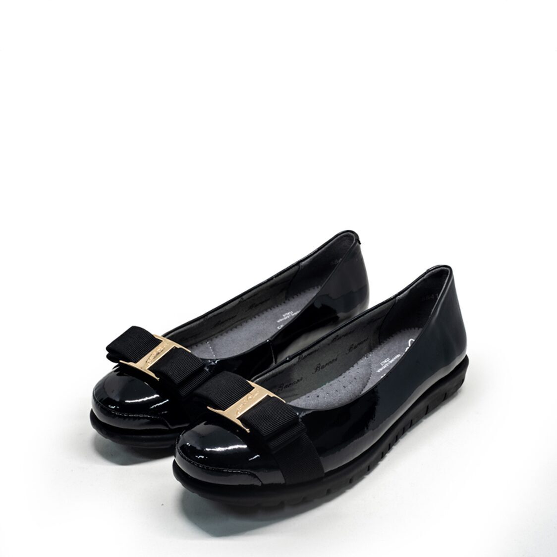 Barani 8841-199 Leather Pumps/Ballet Flats Black Patent (With Fixed Buckle)