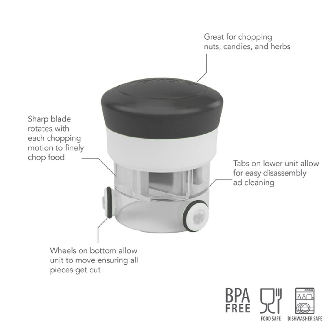 Tovolo Chop N Spin Mini Chopper Charcoal