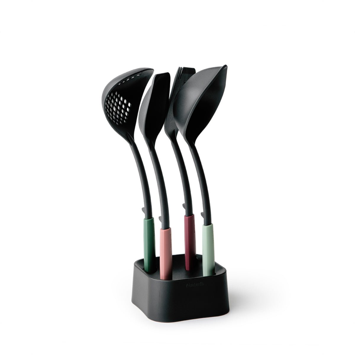 Brabantia Tasty + Kitchen Utensils Set Plus Stand With Soup Ladle, Serving Spoon, Skimmer and Spatula With Fork - Mix Colours (123184) - Metro Singapore Departmental Store - Celebrating 69 Years in SG