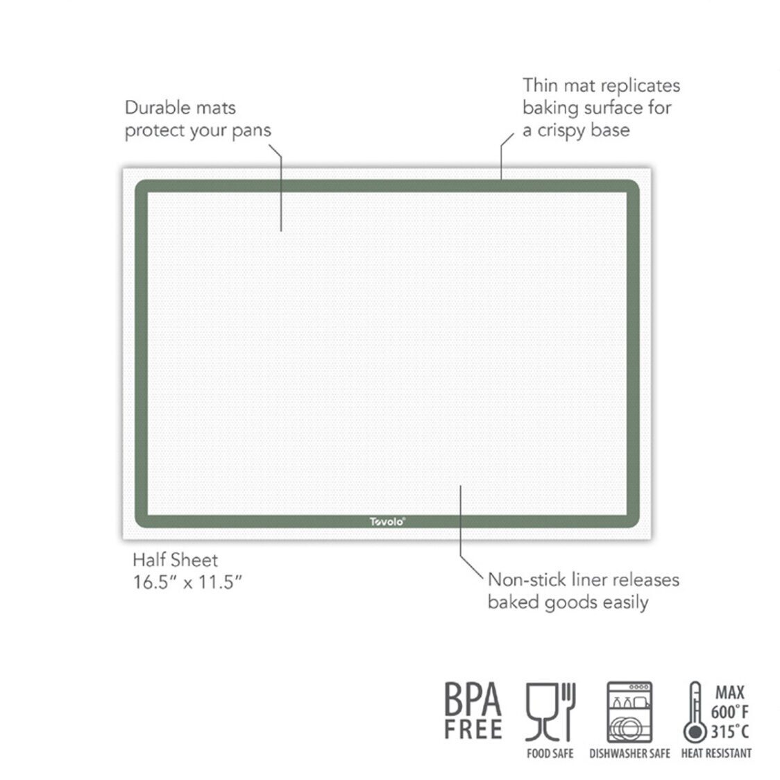 Tovolo TrueBake 16.5" x 11.5" Half-Sheet Baking Mat Pesto