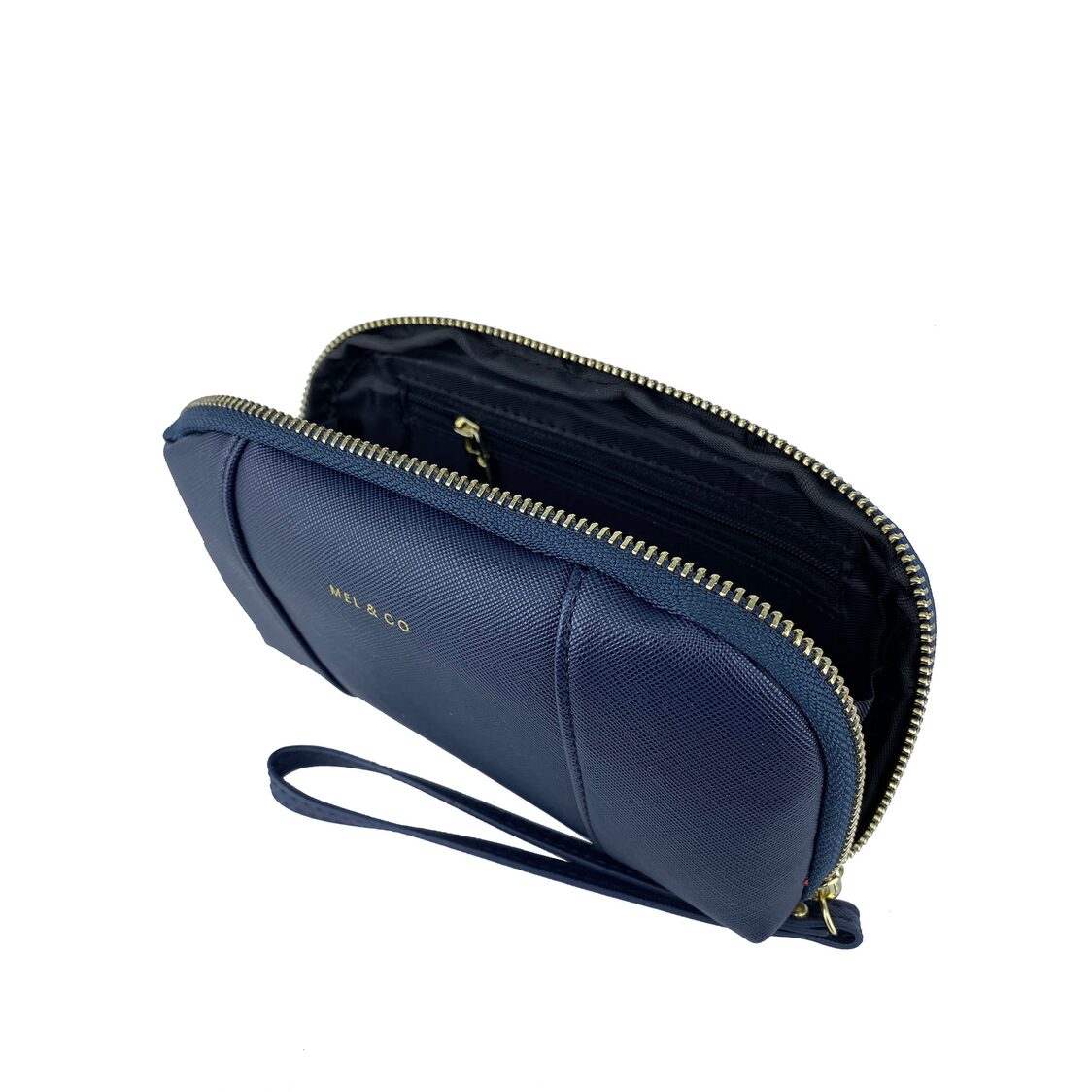 Mel&Co Saffiano-Effect Loop Handle Zip-Around Wristlet Pouch