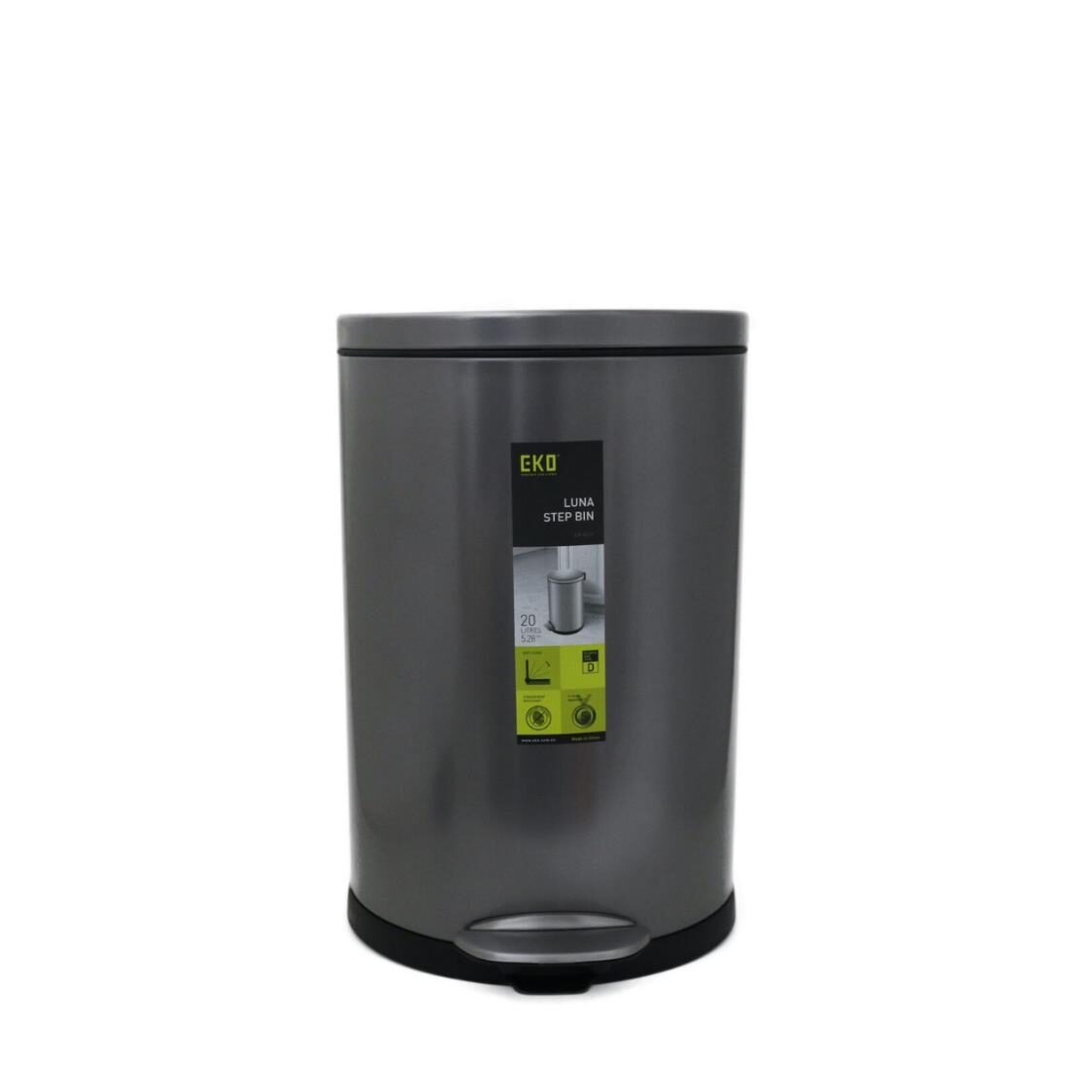 EKO Stainless Steel Step Bin With Soft Closing Lid 8L Titanium Grey Luna EK9219-8-TG