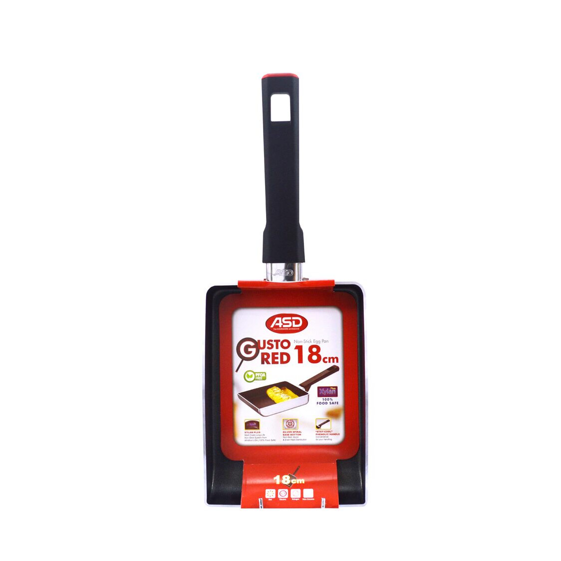 ASD Gusto Red Non-Stick Rectangular Egg Pan 18cm (HP1318-RD)