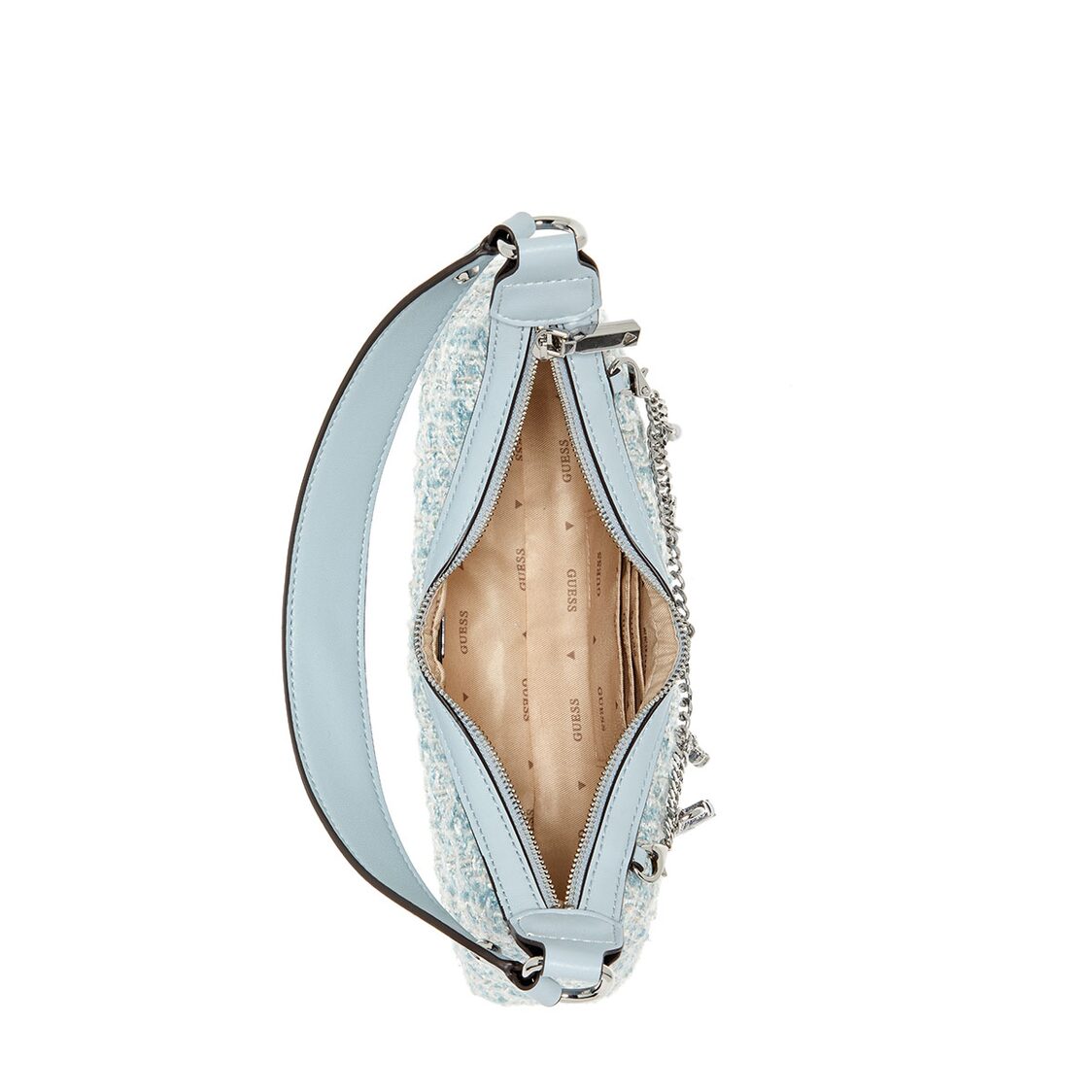 Guess Everlee Top Zip Shoulder Bag - Misty Blue Multi