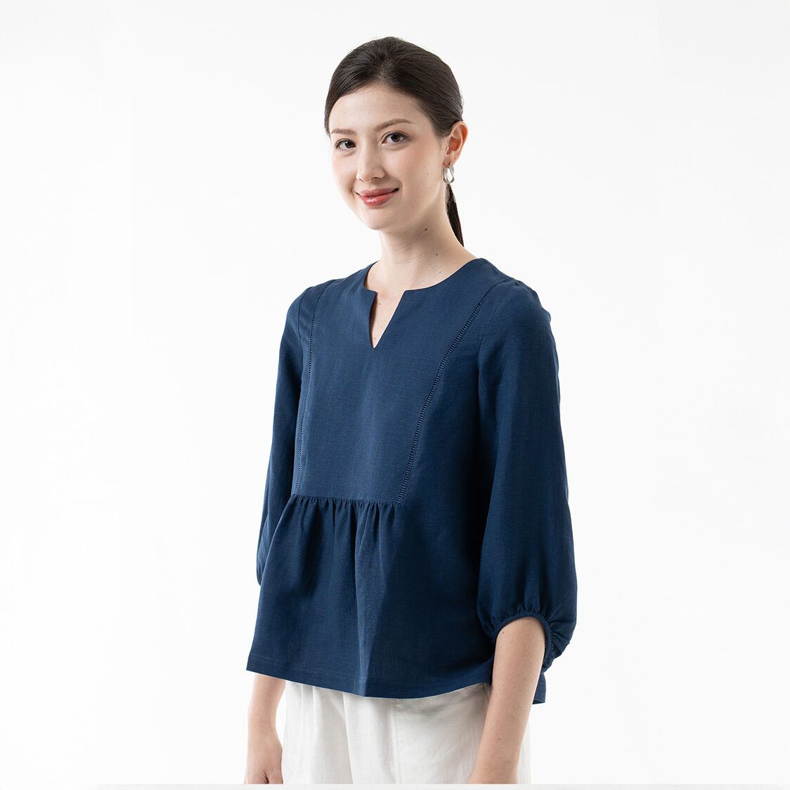 K/Woods Modern Folk Peplum Top in Midnight Blue