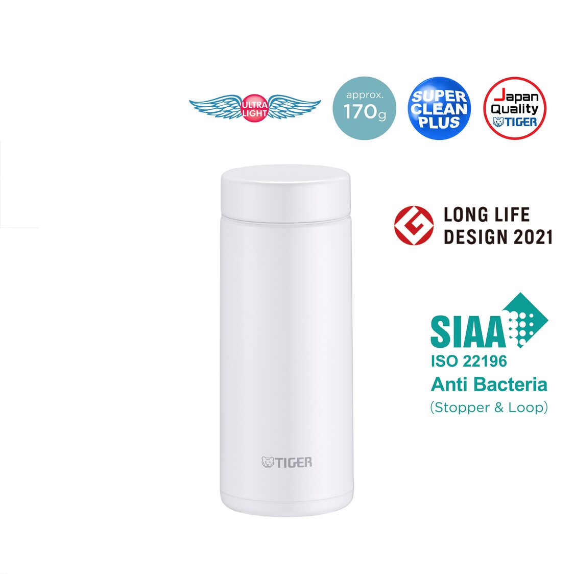 Tiger Anti-Bacteria Double Stainless Steel Thermal Mug 350ml - Frost White (MMZ-K035 WF)