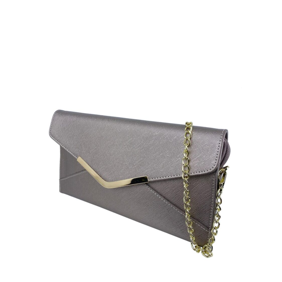 Mel&Co Saffiano Leatherette Envelope Clutch with Chain