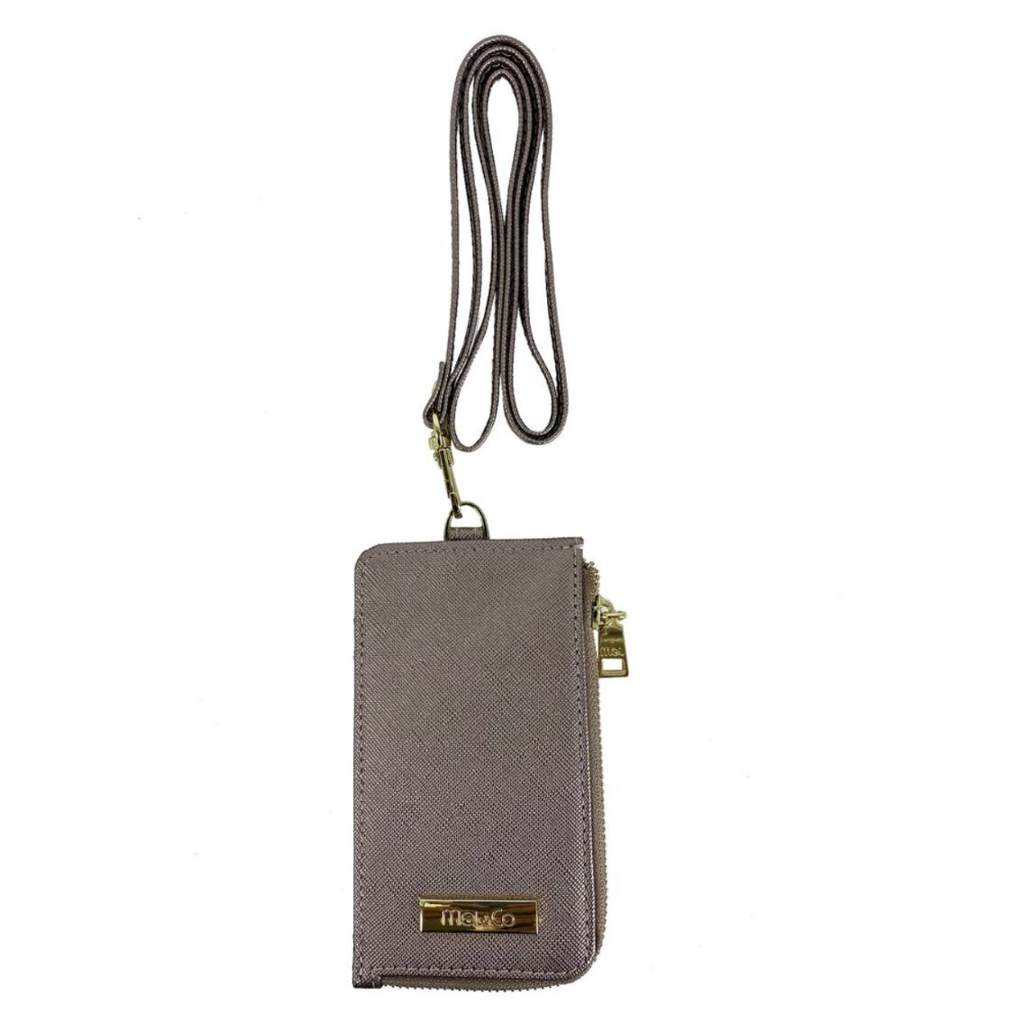 Mel&Co Saffiano Leatherette Zip-Up Lanyard Card Holder