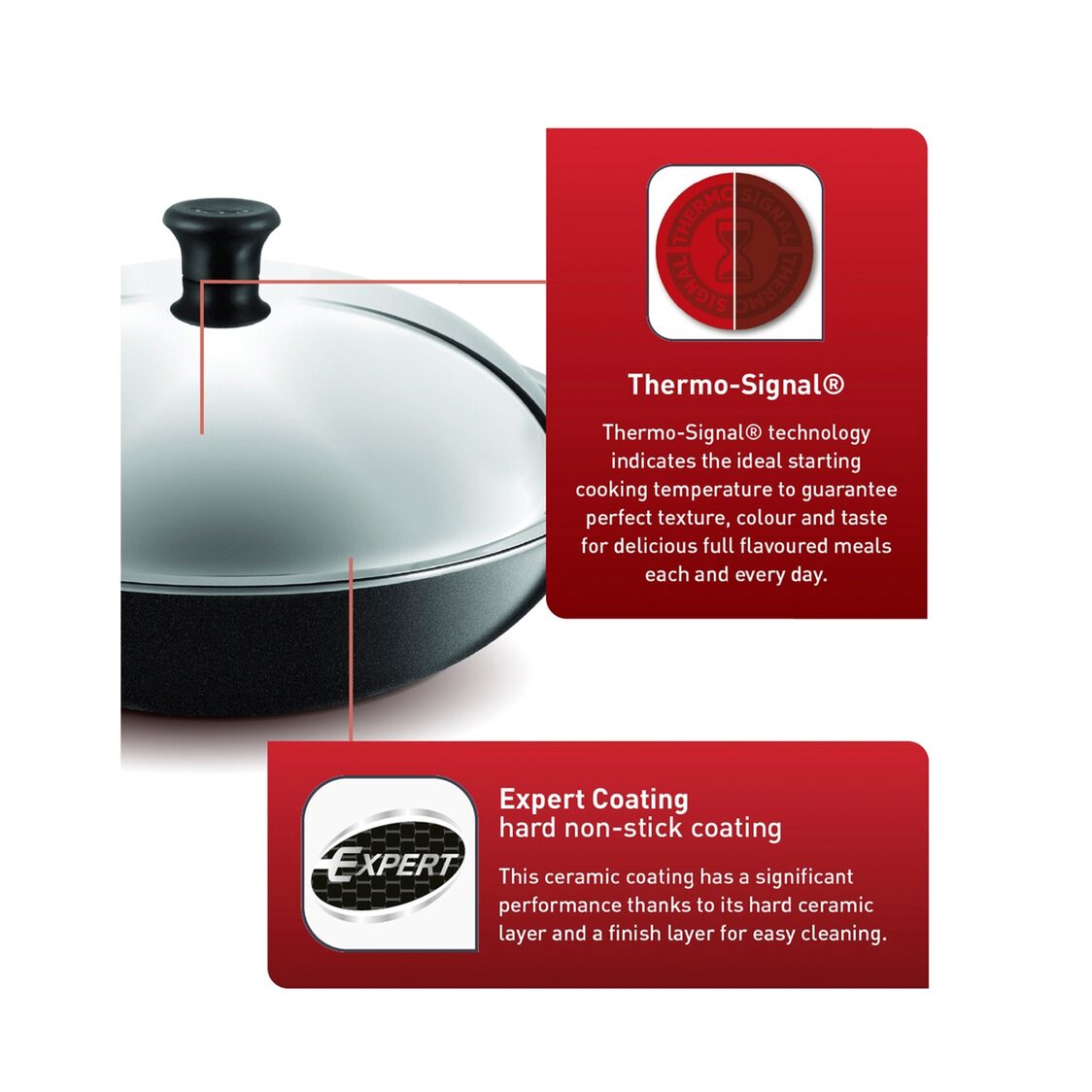 Tefal Asian Chinese Wok with Stainless Steel Lid C52897