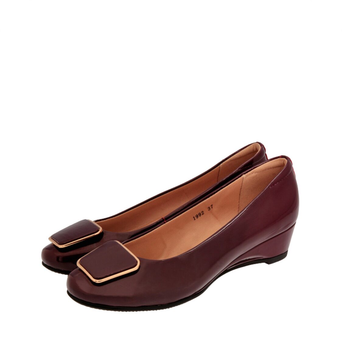 Caratti 1992 Leather Wedged Heels with Buckle (Short) - Maroon - Metro Singapore Departmental Store - Celebrating 69 Years in SG