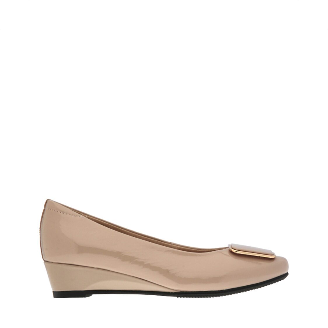 Caratti 1992 Leather Wedged Heels with Buckle (Short) - Nude - Metro Singapore Departmental Store - Celebrating 69 Years in SG