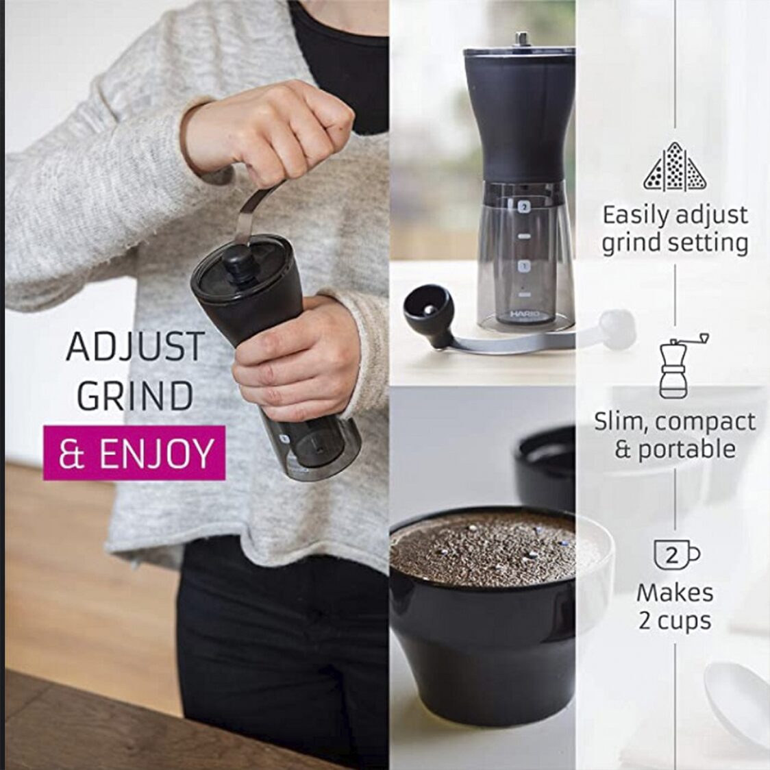 HARIO Ceramic Coffee Mill Mini Slim+ (MSS-1DTB)