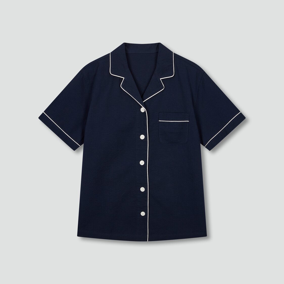 Jaju Women Cotton Seersucker Pajama Set Navy