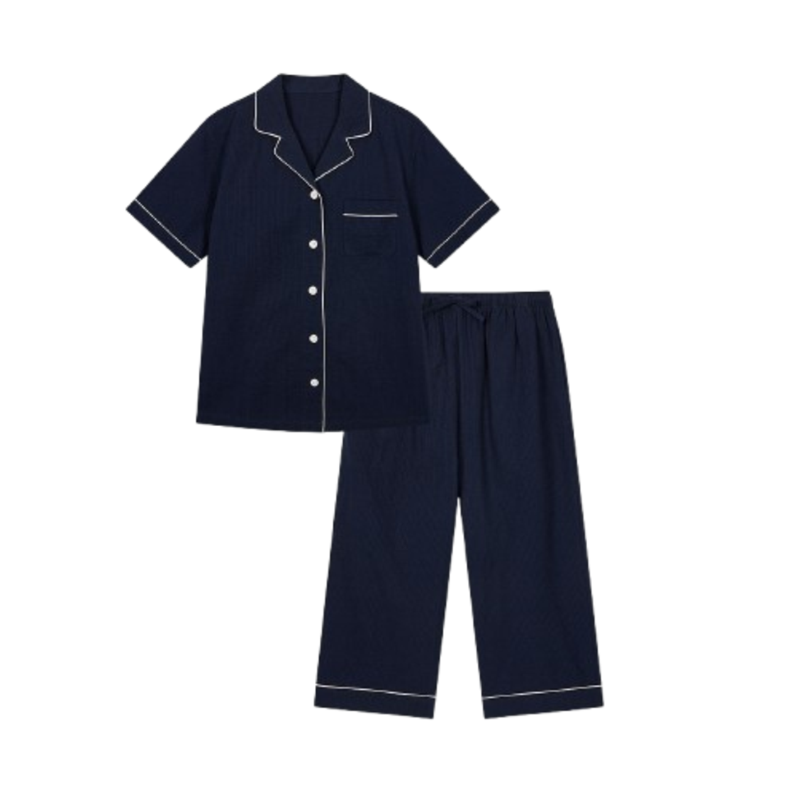Jaju Women Cotton Seersucker Pajama Set Navy