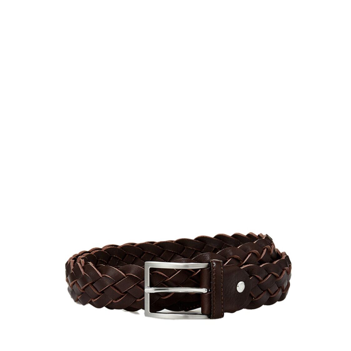 Man On The Boon Made In Italy Weaving Leather Belt Dark Brown