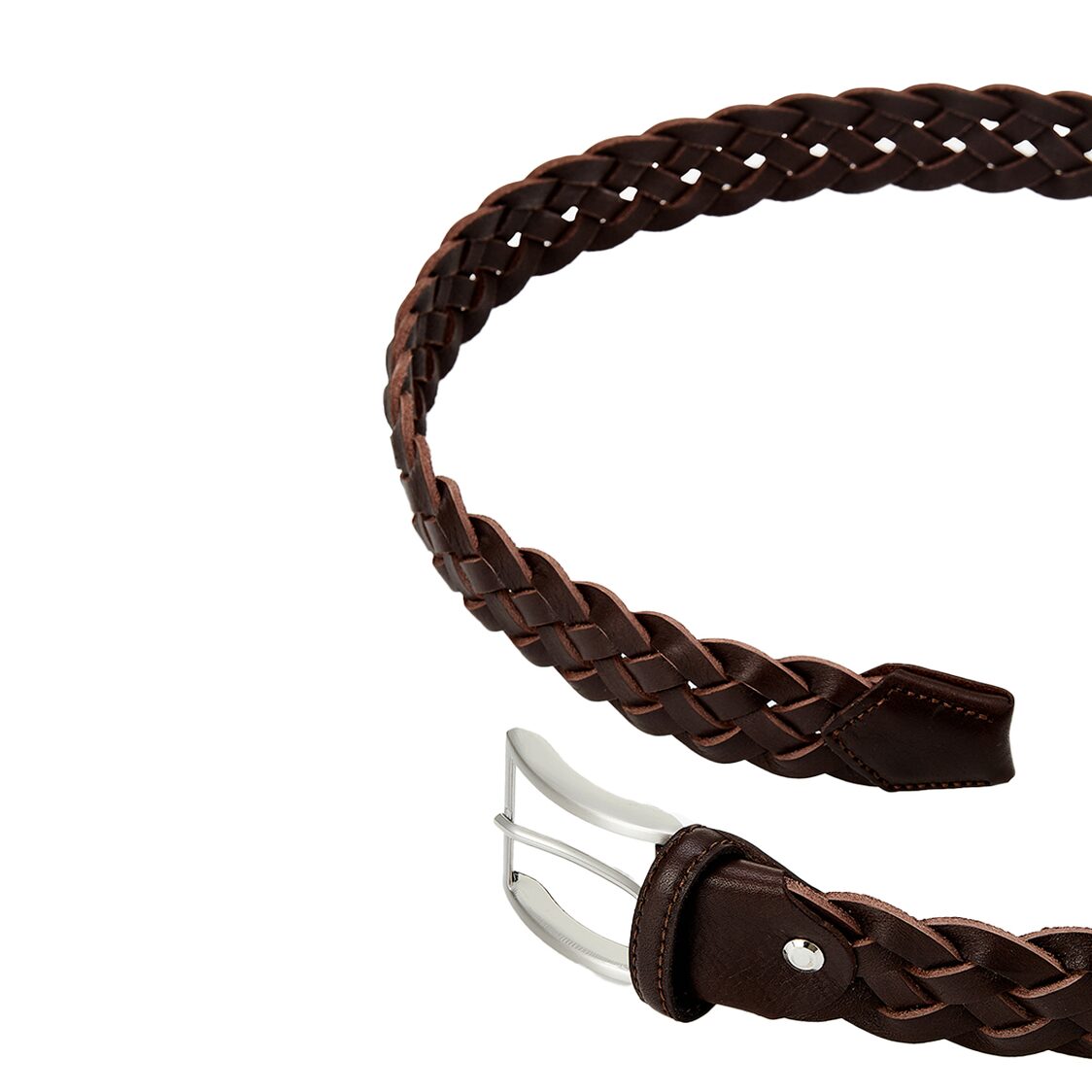 Man On The Boon Made In Italy Weaving Leather Belt Dark Brown