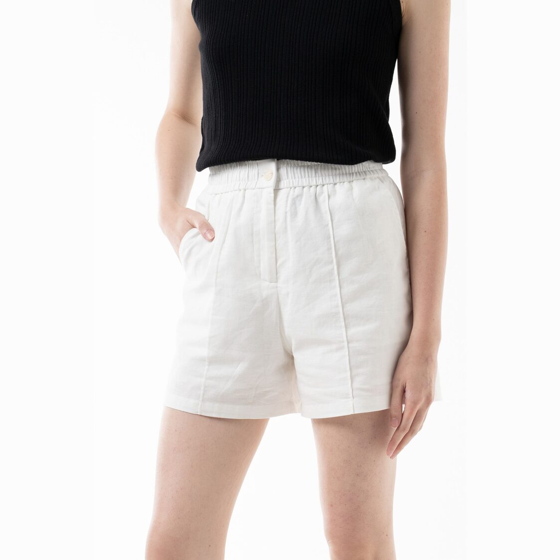 K/Woods Essential Linen Shorts in Off White
