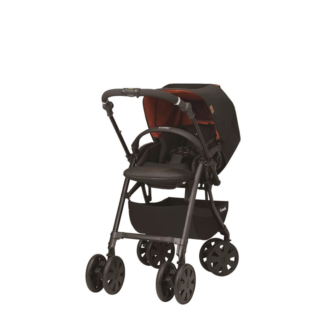 Combi Crossgo Stroller 1~36 Months 6.7KG Auto 4 Swivel wheels 118110 - Tangerine Black - Metro Singapore Departmental Store - Celebrating 69 Years in SG