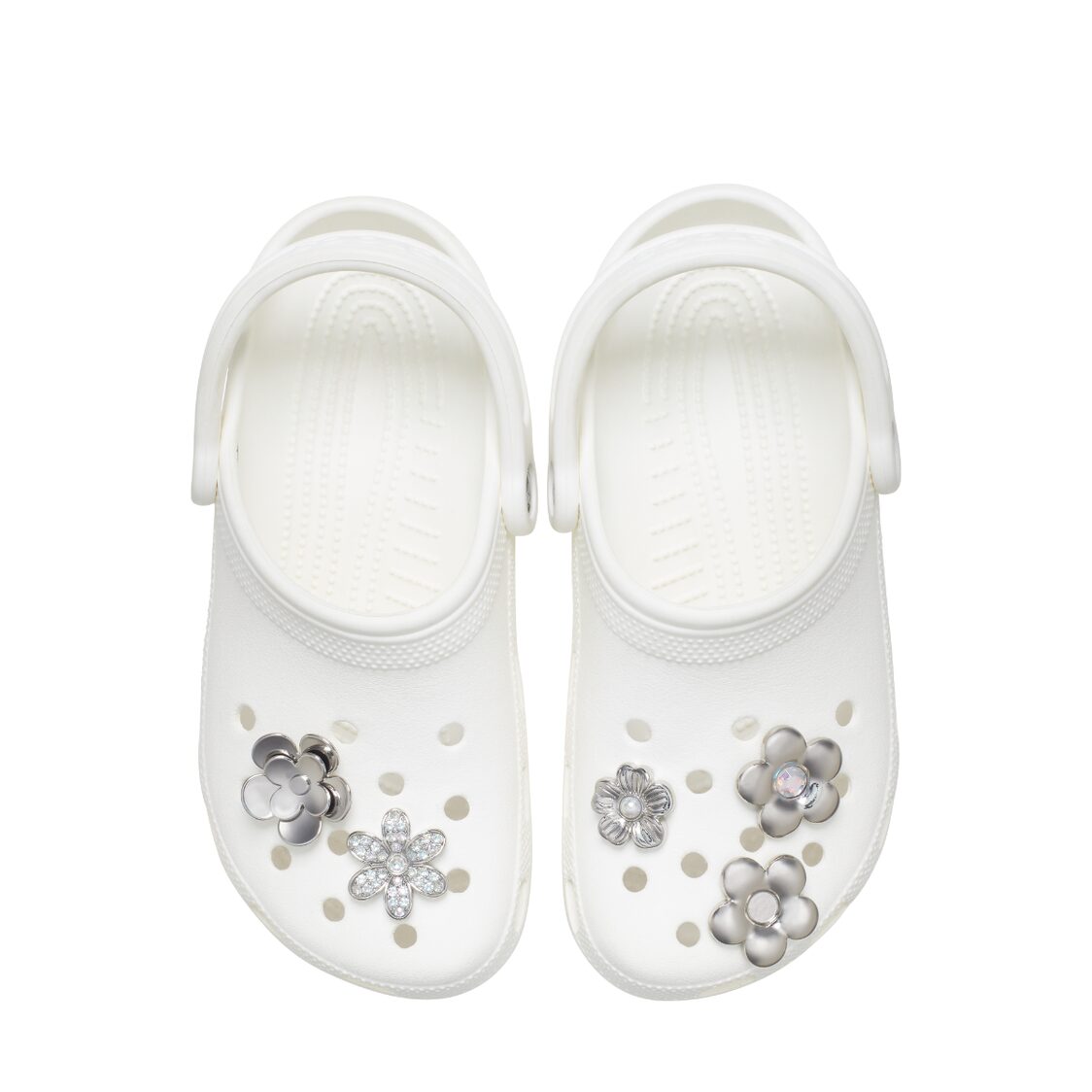 Crocs Monochrome Silver Flowers 5 Pack - Metro Singapore Departmental Store - Celebrating 69 Years in SG