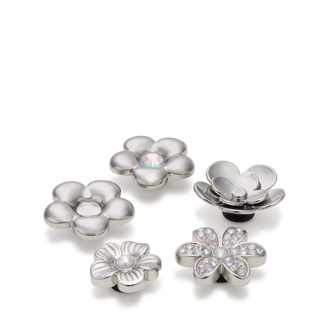 Crocs Monochrome Silver Flowers 5 Pack - Metro Singapore Departmental Store - Celebrating 69 Years in SG