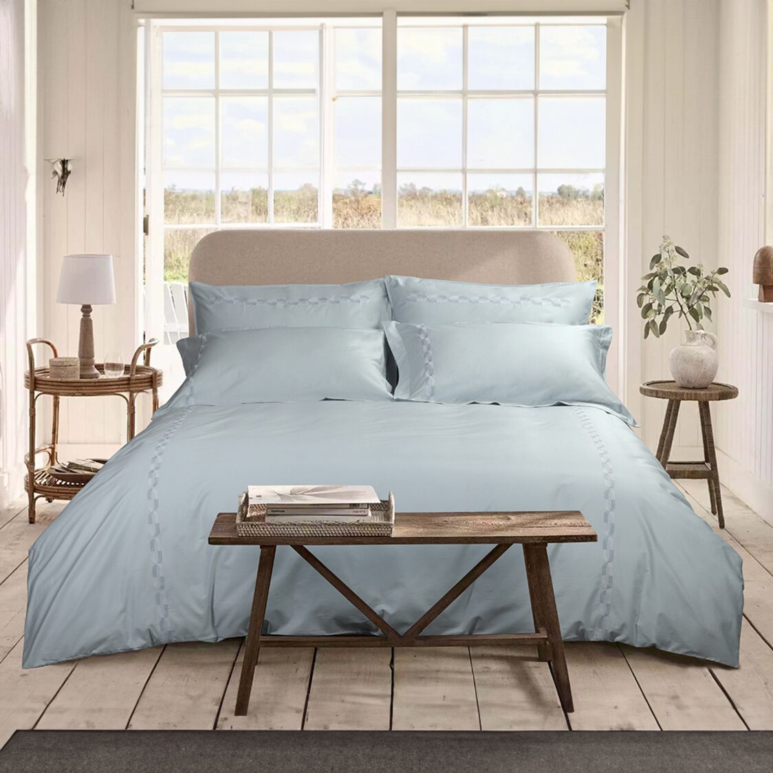 Bellami Embroidery Bed Set - Blue