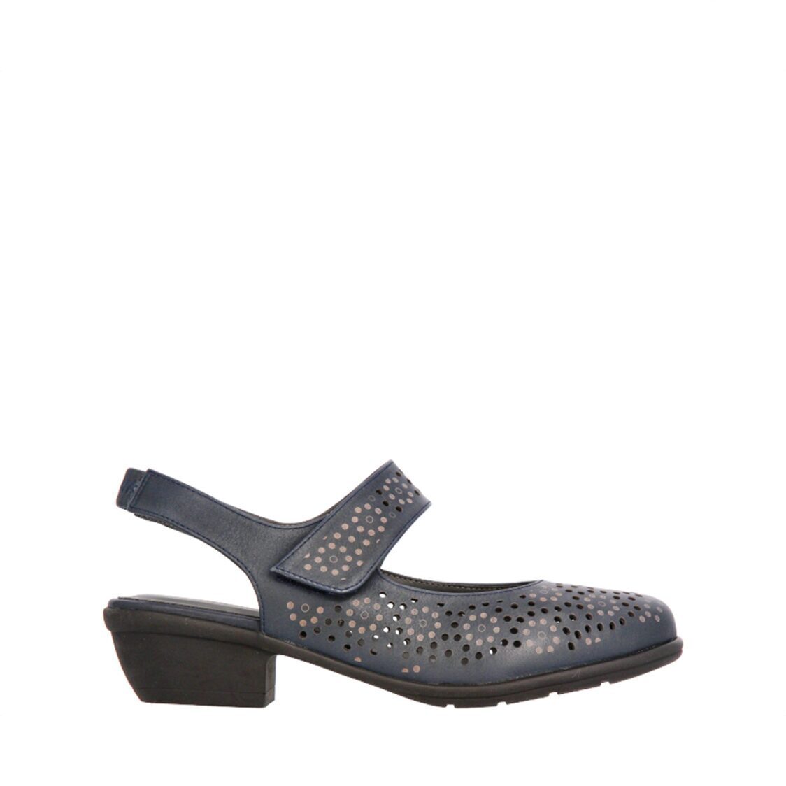 Barani 19607 Navy Leather Heeled Sandals (Short, Perforated)