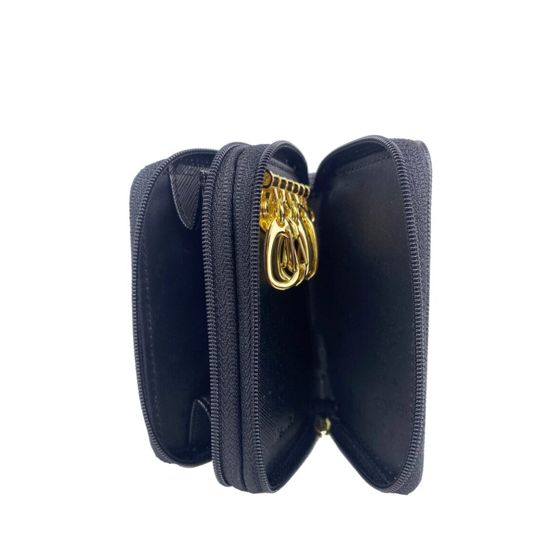 Mel&Co Saffiano Leatherette Double Zipper Pouch with Key Clips