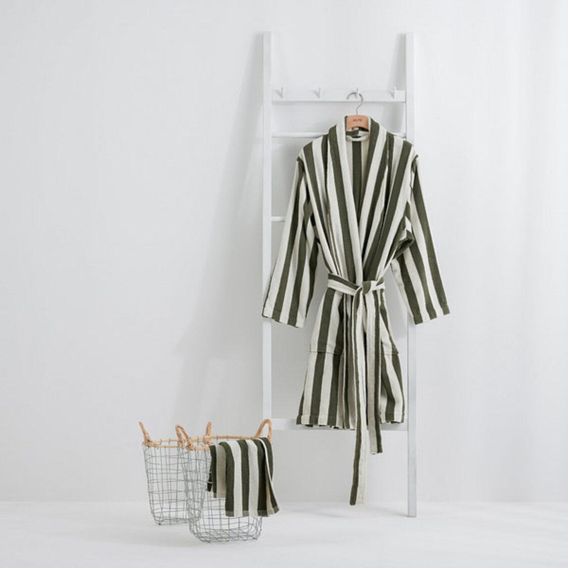 Jaju Stripe Terry Bathrobe Khaki