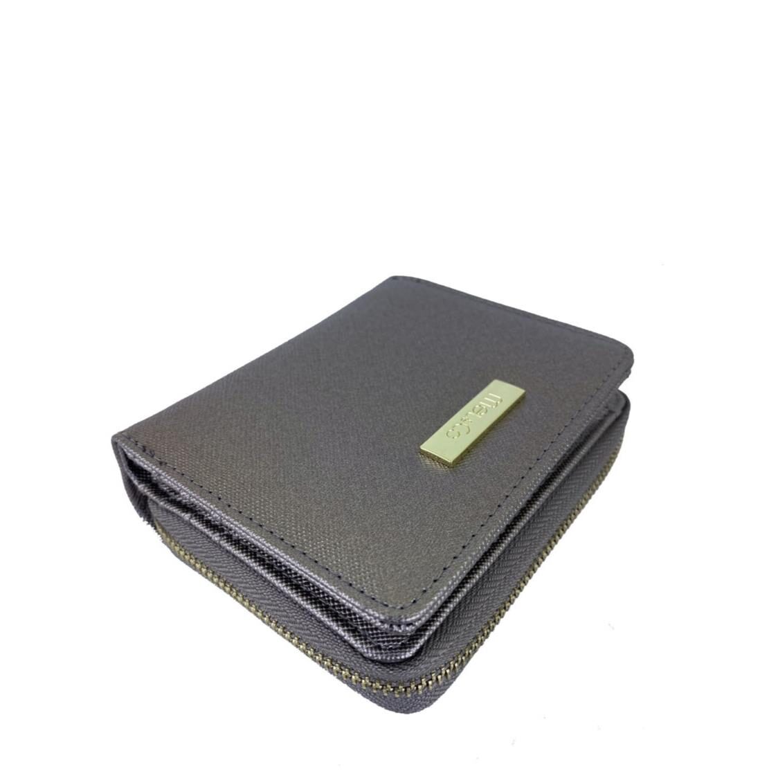 Mel&Co Saffiano Leatherette Bifold Zip Coin Card Wallet