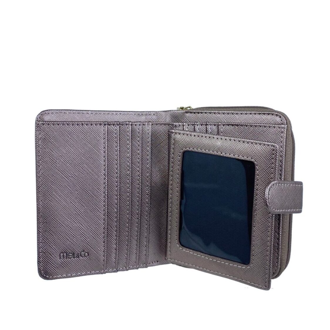 Mel&Co Saffiano Leatherette Bifold Side Zipped Compartment Wallet