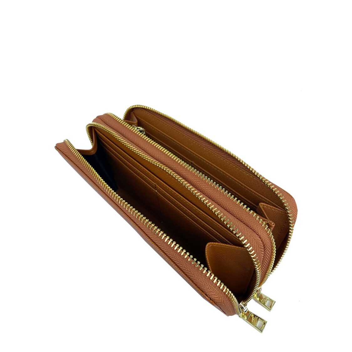 Mel&Co Saffiano-Effect Double Zip-Around Large Wallet With Wrist Strap